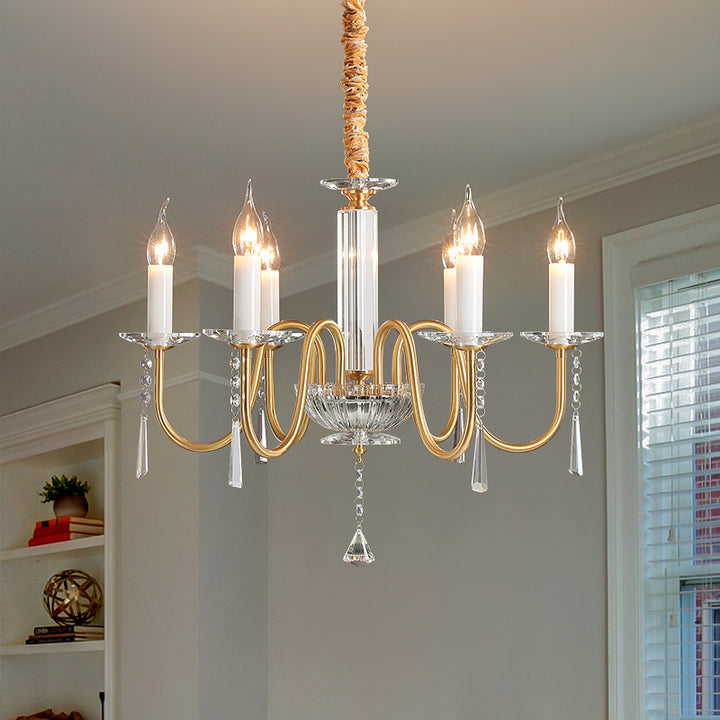 Traditional French Brass &amp; Crystal Candle-Style 6/8/10-Light Chandelier For Bedroom, Living Room, Dining Room