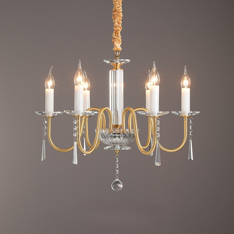 Traditional French Brass &amp; Crystal Candle-Style 6/8/10-Light Chandelier For Bedroom, Living Room, Dining Room