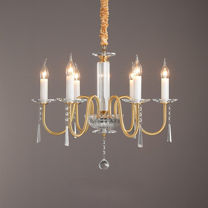 Traditional French Brass &amp; Crystal Candle-Style 6/8/10-Light Chandelier For Bedroom, Living Room, Dining Room