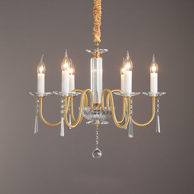 Traditional French Brass & Crystal Candle-Style 6/8/10-Light Chandelier For Bedroom, Living Room, Dining Room