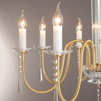 Traditional French Brass & Crystal Candle-Style 6/8/10-Light Chandelier For Bedroom, Living Room, Dining Room