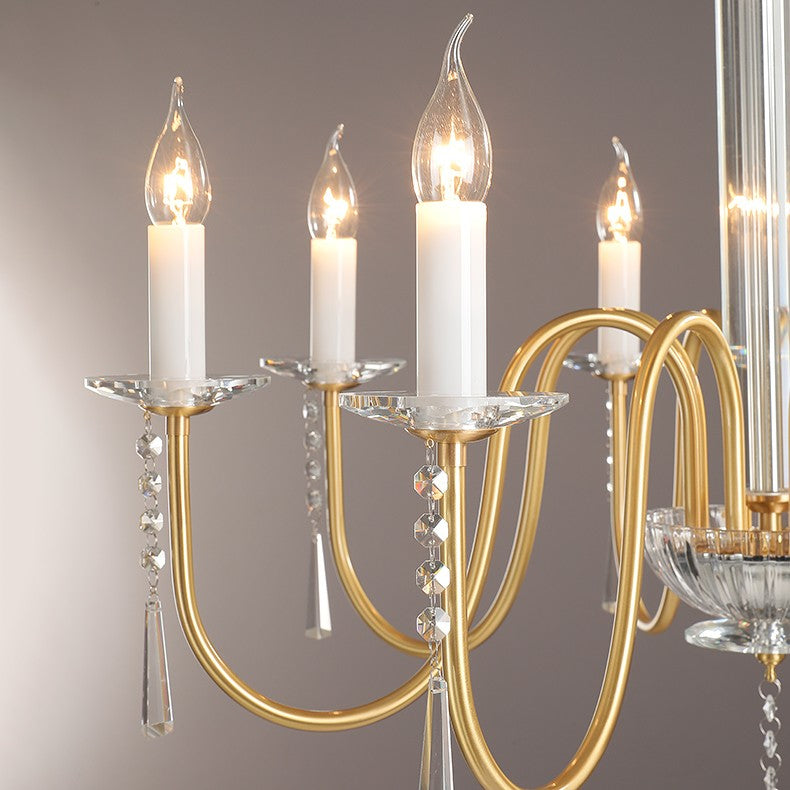 Traditional French Brass & Crystal Candle-Style 6/8/10-Light Chandelier For Bedroom, Living Room, Dining Room