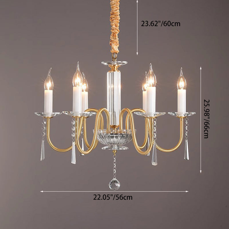 Traditional French Brass &amp; Crystal Candle-Style 6/8/10-Light Chandelier For Bedroom, Living Room, Dining Room