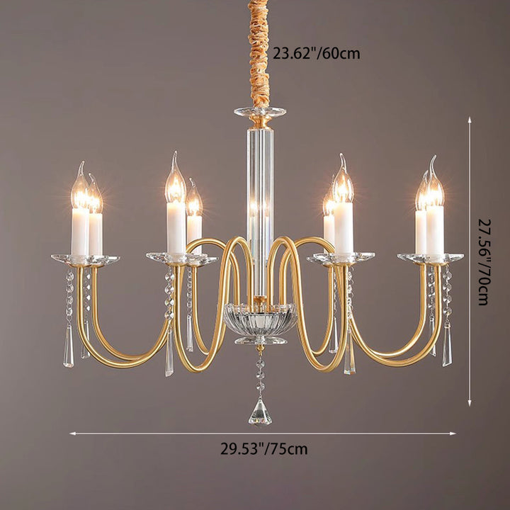 Traditional French Brass &amp; Crystal Candle-Style 6/8/10-Light Chandelier For Bedroom, Living Room, Dining Room