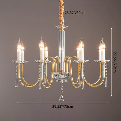 Traditional French Brass & Crystal Candle-Style 6/8/10-Light Chandelier For Bedroom, Living Room, Dining Room
