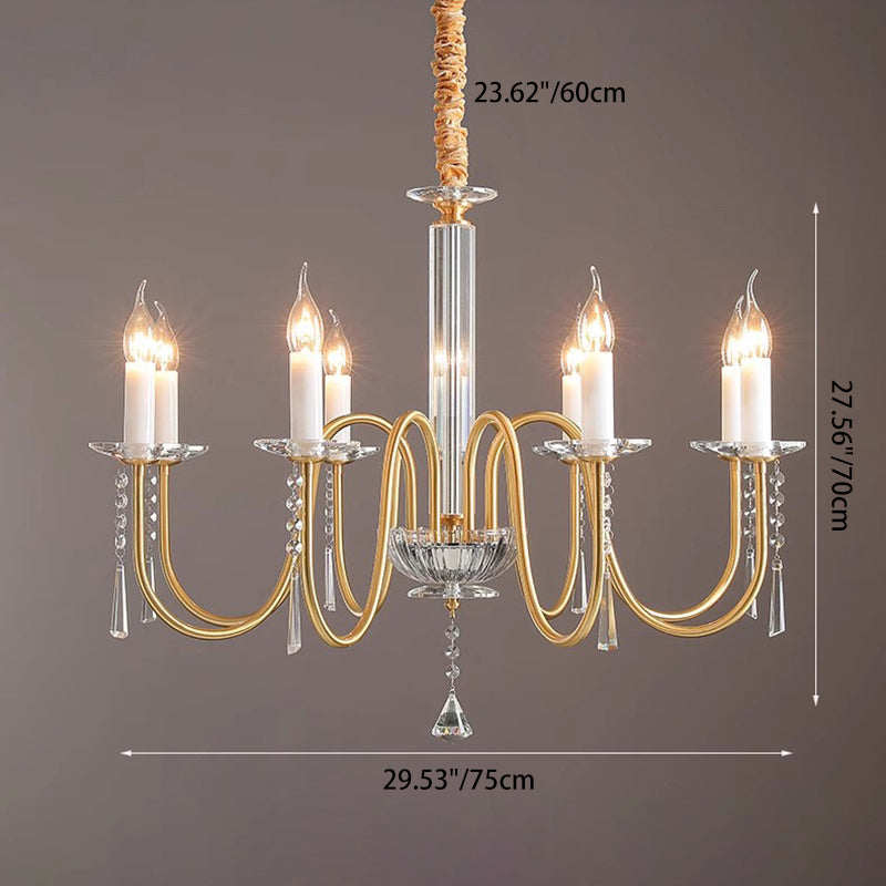 Traditional French Brass & Crystal Candle-Style 6/8/10-Light Chandelier For Bedroom, Living Room, Dining Room