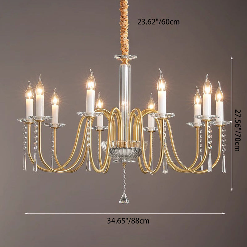 Traditional French Brass &amp; Crystal Candle-Style 6/8/10-Light Chandelier For Bedroom, Living Room, Dining Room
