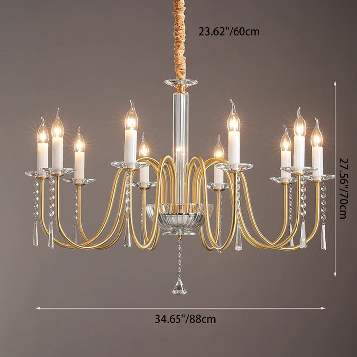 Traditional French Brass &amp; Crystal Candle-Style 6/8/10-Light Chandelier For Bedroom, Living Room, Dining Room