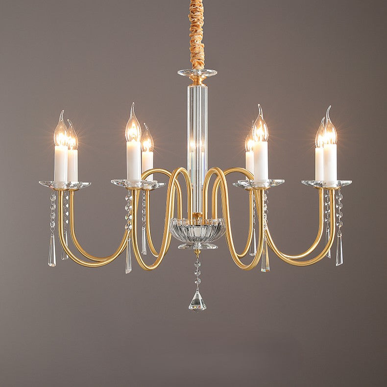 Traditional French Brass &amp; Crystal Candle-Style 6/8/10-Light Chandelier For Bedroom, Living Room, Dining Room