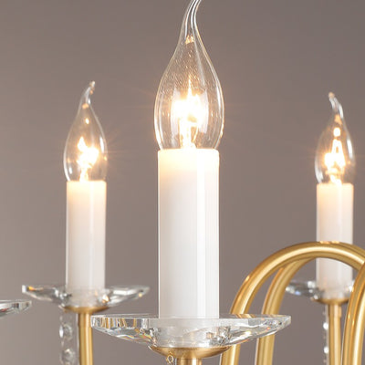 Traditional French Brass & Crystal Candle-Style 6/8/10-Light Chandelier For Bedroom, Living Room, Dining Room