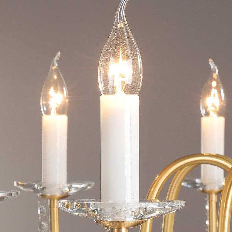 Traditional French Brass & Crystal Candle-Style 6/8/10-Light Chandelier For Bedroom, Living Room, Dining Room
