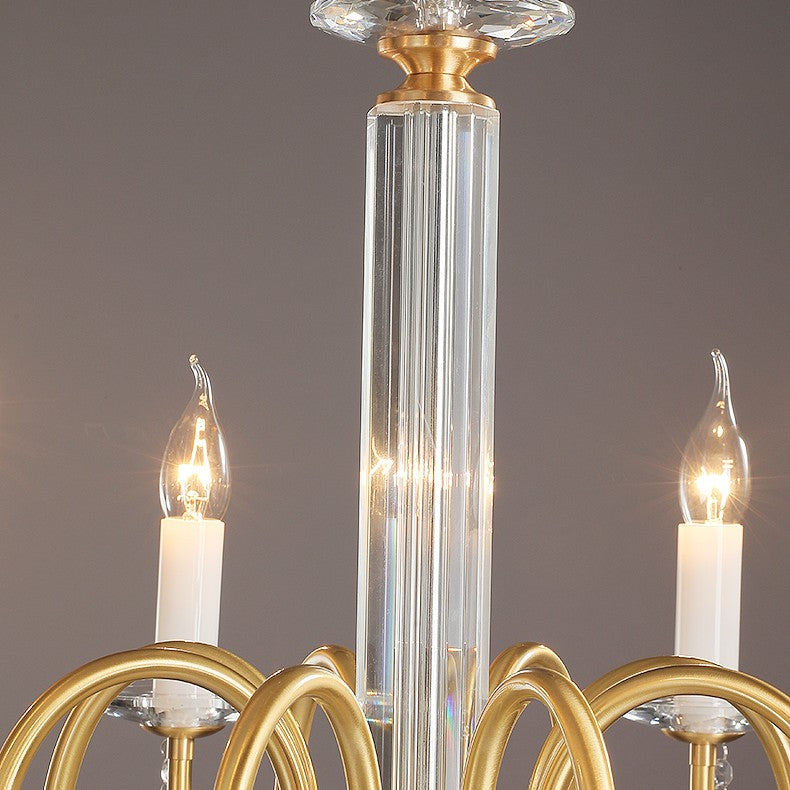 Traditional French Brass & Crystal Candle-Style 6/8/10-Light Chandelier For Bedroom, Living Room, Dining Room