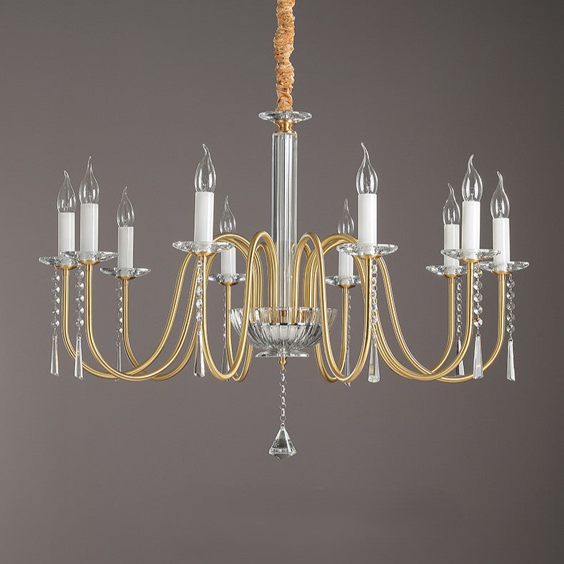 Traditional French Brass & Crystal Candle-Style 6/8/10-Light Chandelier For Bedroom, Living Room, Dining Room