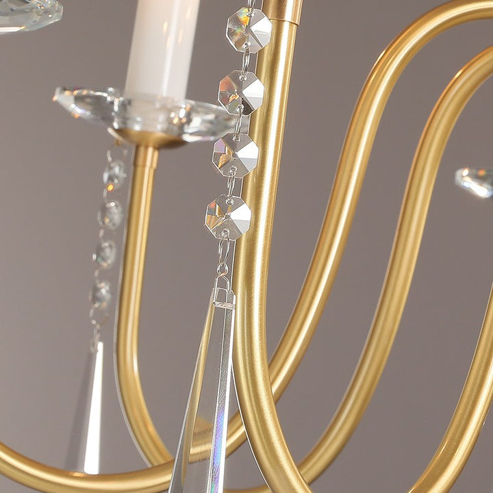 Traditional French Brass &amp; Crystal Candle-Style 6/8/10-Light Chandelier For Bedroom, Living Room, Dining Room
