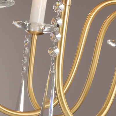Traditional French Brass & Crystal Candle-Style 6/8/10-Light Chandelier For Bedroom, Living Room, Dining Room