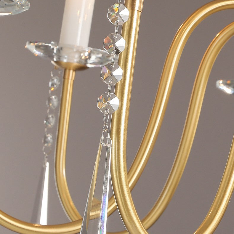 Traditional French Brass & Crystal Candle-Style 6/8/10-Light Chandelier For Bedroom, Living Room, Dining Room