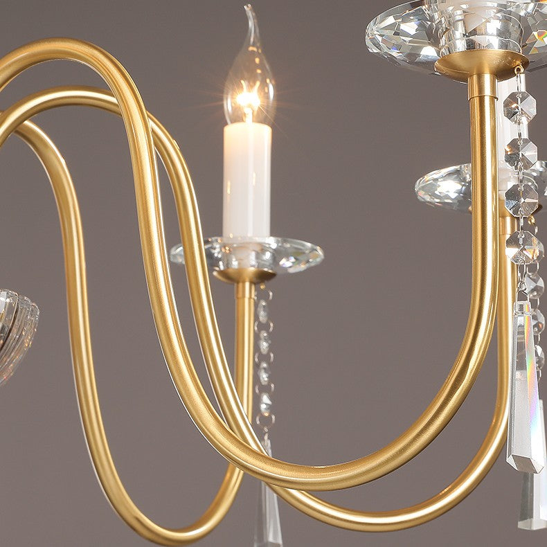 Traditional French Brass &amp; Crystal Candle-Style 6/8/10-Light Chandelier For Bedroom, Living Room, Dining Room
