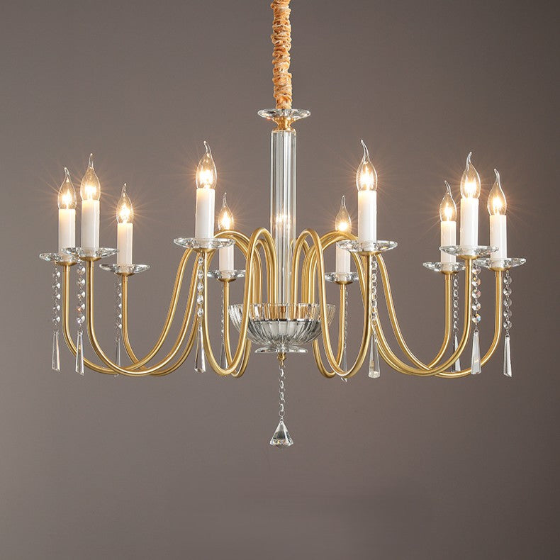 Traditional French Brass &amp; Crystal Candle-Style 6/8/10-Light Chandelier For Bedroom, Living Room, Dining Room