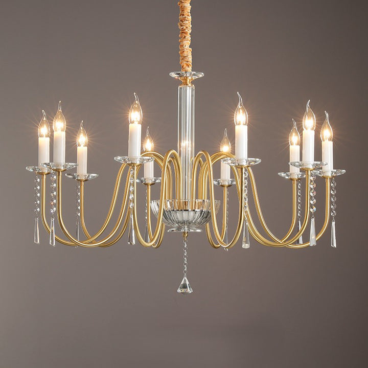 Traditional French Brass &amp; Crystal Candle-Style 6/8/10-Light Chandelier For Bedroom, Living Room, Dining Room