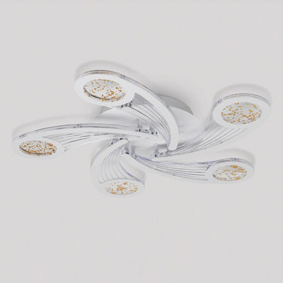 Contemporary Creative Metal & Acrylic Windmill Round LED Semi-Flush Mount Ceiling Light For Bedroom Living Room