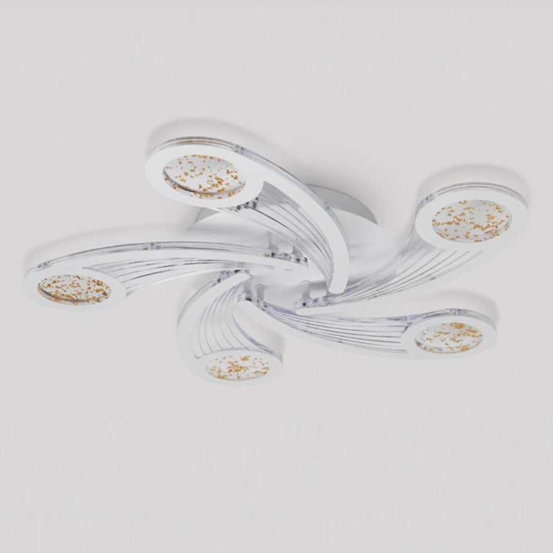 Contemporary Creative Metal & Acrylic Windmill Round LED Semi-Flush Mount Ceiling Light For Bedroom Living Room