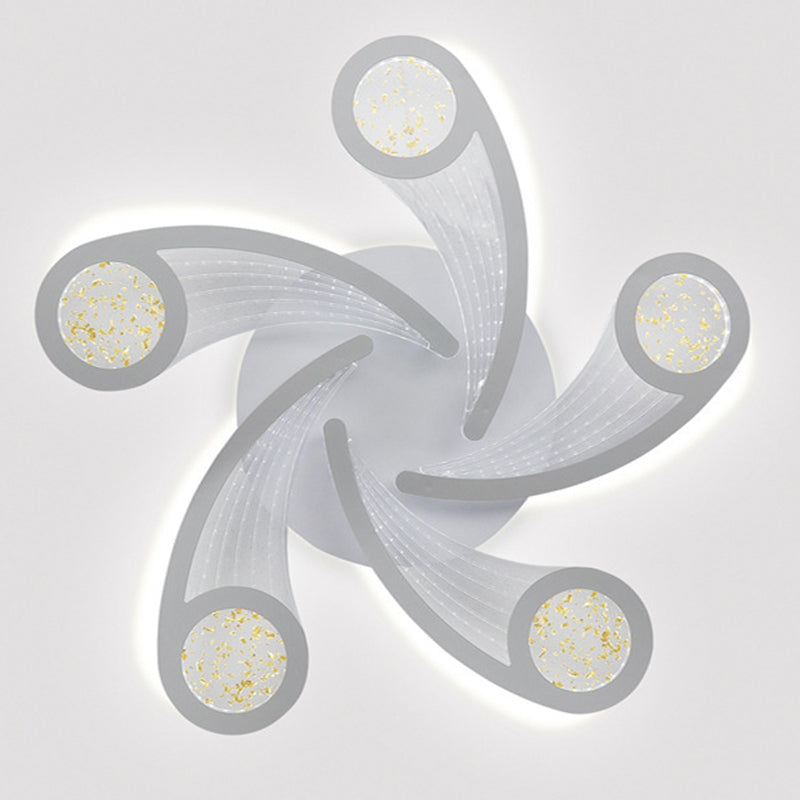 Contemporary Creative Metal & Acrylic Windmill Round LED Semi-Flush Mount Ceiling Light For Bedroom Living Room