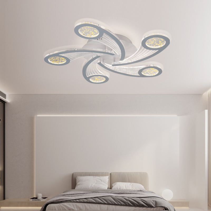 Contemporary Creative Metal & Acrylic Windmill Round LED Semi-Flush Mount Ceiling Light For Bedroom Living Room