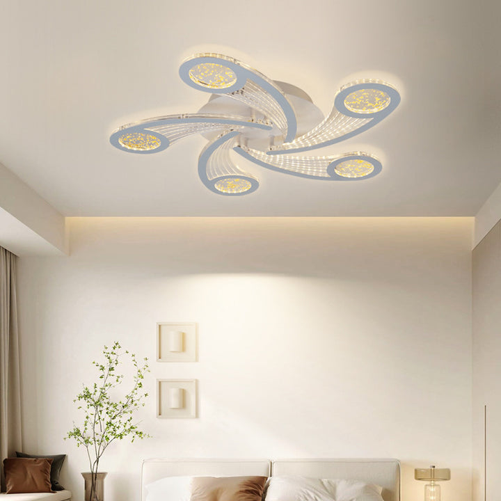 Contemporary Creative Metal &amp; Acrylic Windmill Round LED Semi-Flush Mount Ceiling Light For Bedroom Living Room