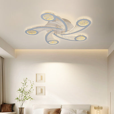 Contemporary Creative Metal & Acrylic Windmill Round LED Semi-Flush Mount Ceiling Light For Bedroom Living Room