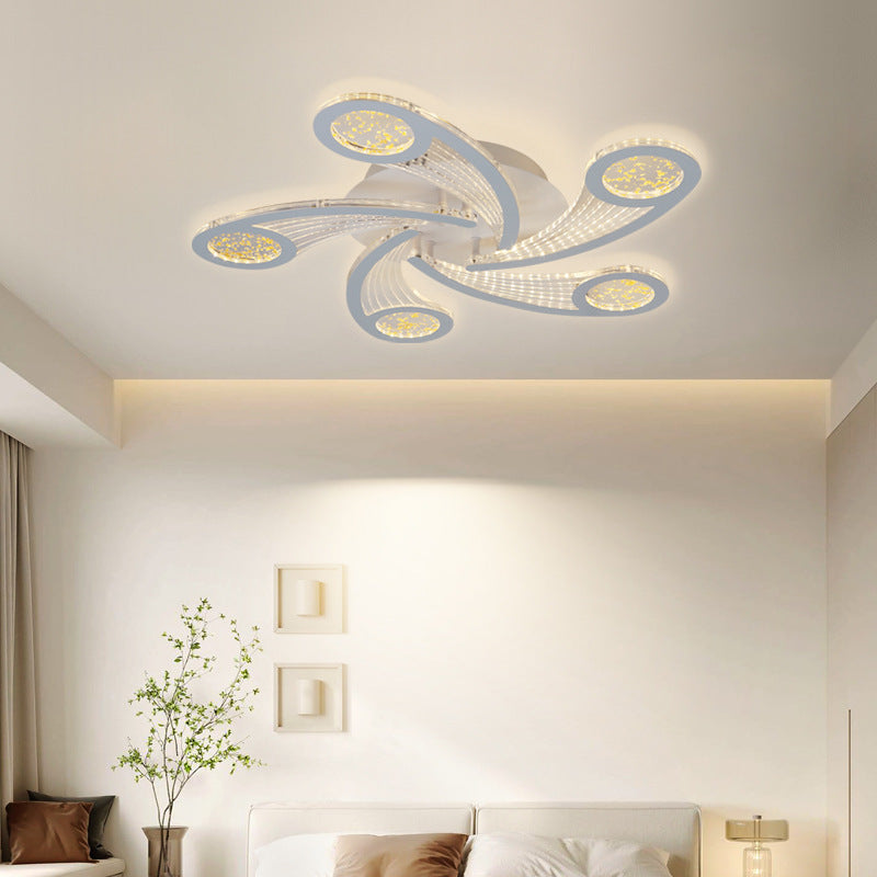 Contemporary Creative Metal & Acrylic Windmill Round LED Semi-Flush Mount Ceiling Light For Bedroom Living Room