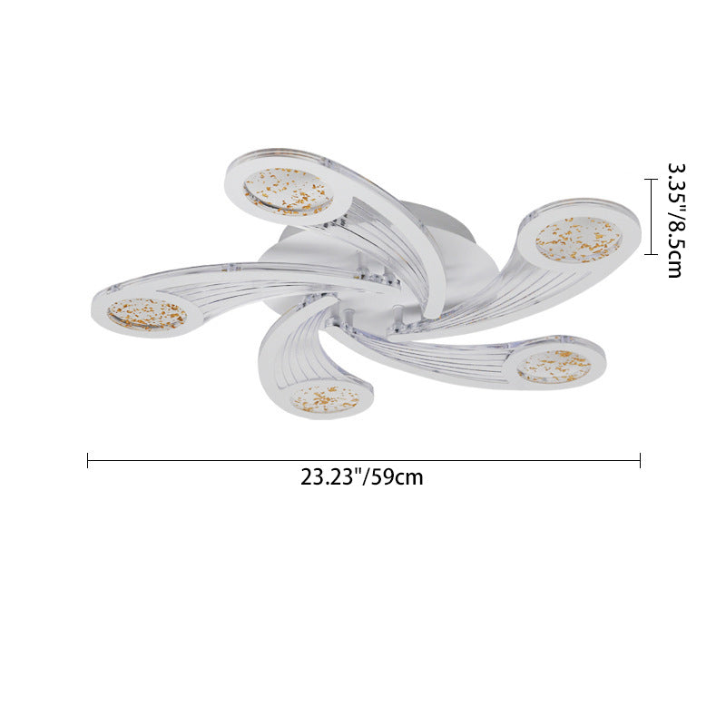 Contemporary Creative Metal & Acrylic Windmill Round LED Semi-Flush Mount Ceiling Light For Bedroom Living Room