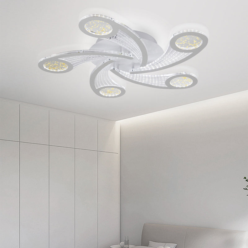 Contemporary Creative Metal & Acrylic Windmill Round LED Semi-Flush Mount Ceiling Light For Bedroom Living Room