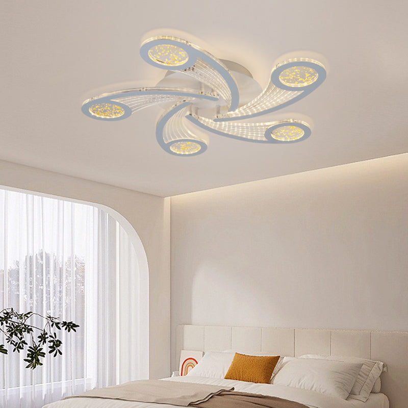 Contemporary Creative Metal & Acrylic Windmill Round LED Semi-Flush Mount Ceiling Light For Bedroom Living Room