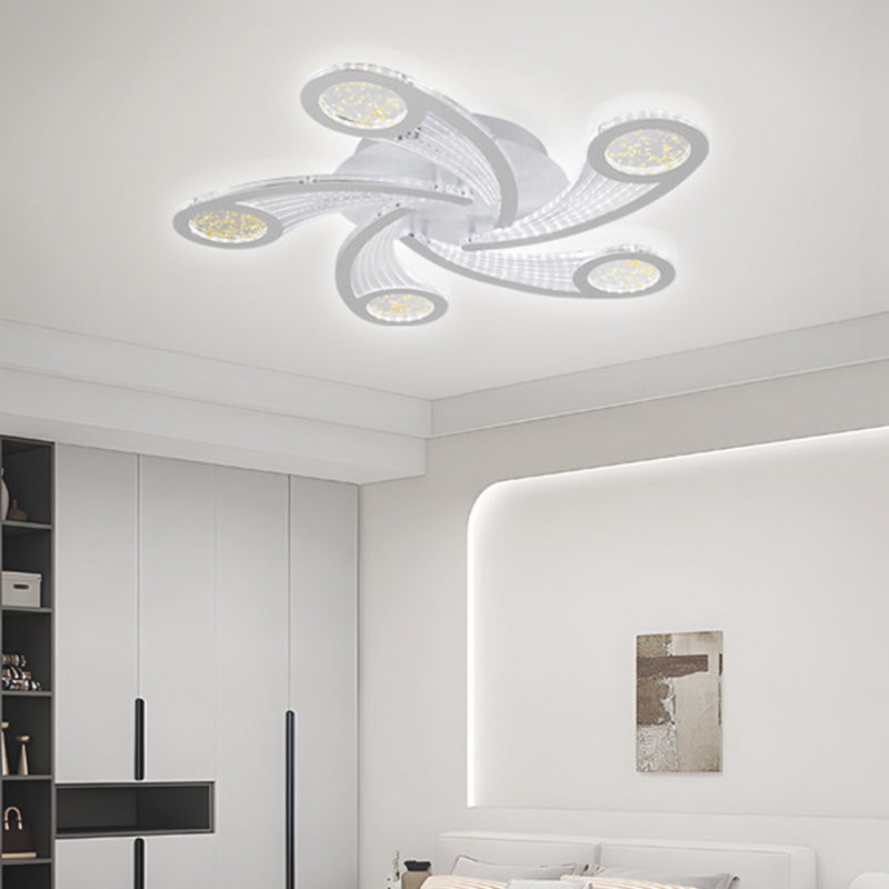 Contemporary Creative Metal & Acrylic Windmill Round LED Semi-Flush Mount Ceiling Light For Bedroom Living Room