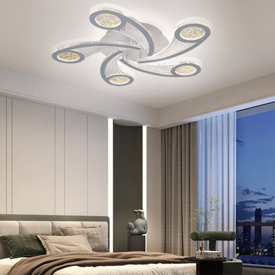 Contemporary Creative Metal & Acrylic Windmill Round LED Semi-Flush Mount Ceiling Light For Bedroom Living Room