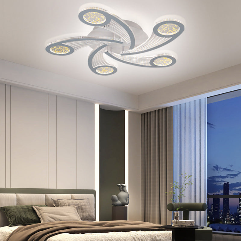 Contemporary Creative Metal & Acrylic Windmill Round LED Semi-Flush Mount Ceiling Light For Bedroom Living Room