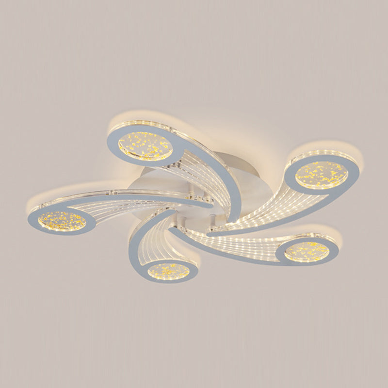 Contemporary Creative Metal & Acrylic Windmill Round LED Semi-Flush Mount Ceiling Light For Bedroom Living Room