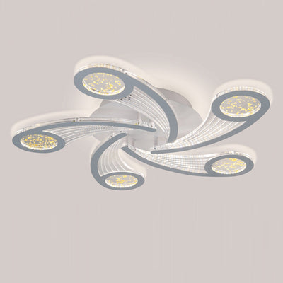 Contemporary Creative Metal & Acrylic Windmill Round LED Semi-Flush Mount Ceiling Light For Bedroom Living Room