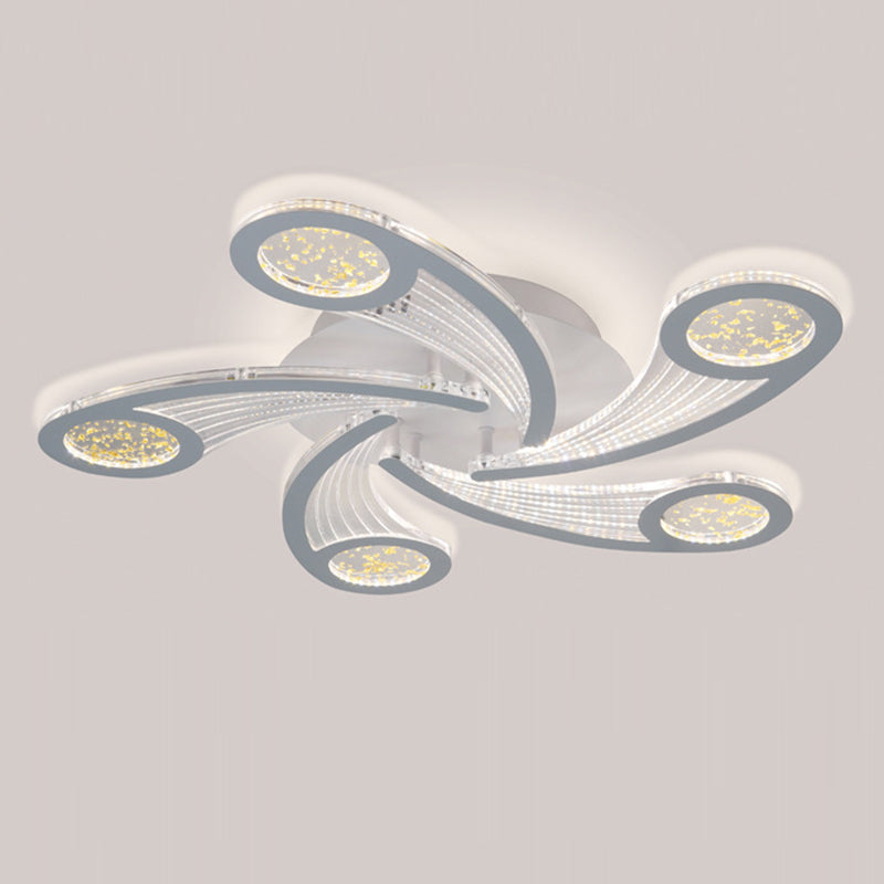 Contemporary Creative Metal & Acrylic Windmill Round LED Semi-Flush Mount Ceiling Light For Bedroom Living Room
