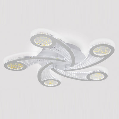 Contemporary Creative Metal & Acrylic Windmill Round LED Semi-Flush Mount Ceiling Light For Bedroom Living Room
