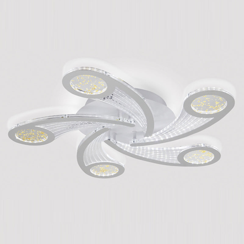 Contemporary Creative Metal & Acrylic Windmill Round LED Semi-Flush Mount Ceiling Light For Bedroom Living Room