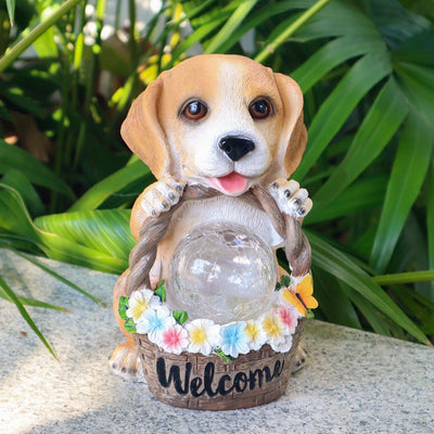 Contemporary Creative Resin Dog-Shaped LED Solar Waterproof Outdoor Light For Garden, Yard & Patio