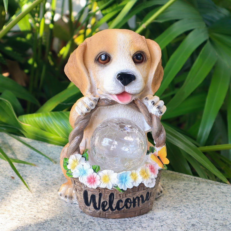 Contemporary Creative Resin Dog-Shaped LED Solar Waterproof Outdoor Light For Garden, Yard & Patio