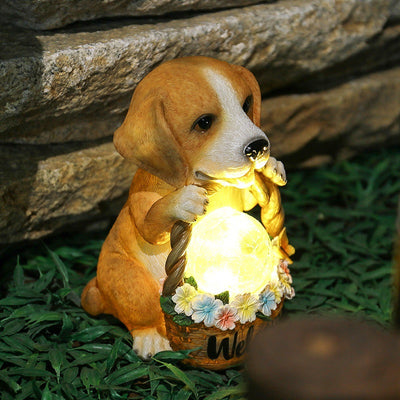 Contemporary Creative Resin Dog-Shaped LED Solar Waterproof Outdoor Light For Garden, Yard & Patio