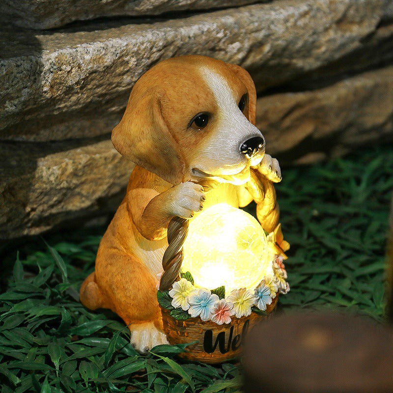Contemporary Creative Resin Dog-Shaped LED Solar Waterproof Outdoor Light For Garden, Yard & Patio