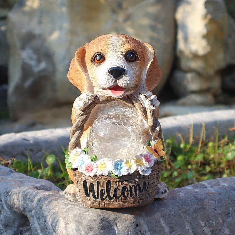 Contemporary Creative Resin Dog-Shaped LED Solar Waterproof Outdoor Light For Garden, Yard & Patio