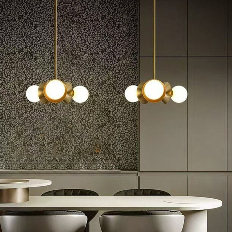 Lámpara de araña redonda contemporánea de latón y vidrio nórdico con 3 luces para dormitorio, sala de estar y comedor 