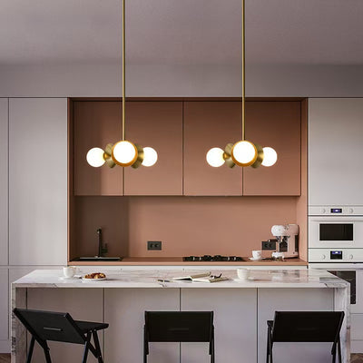 Contemporary Nordic Brass & Glass Round 3-Light Chandelier For Bedroom, Living Room, And Dining Room