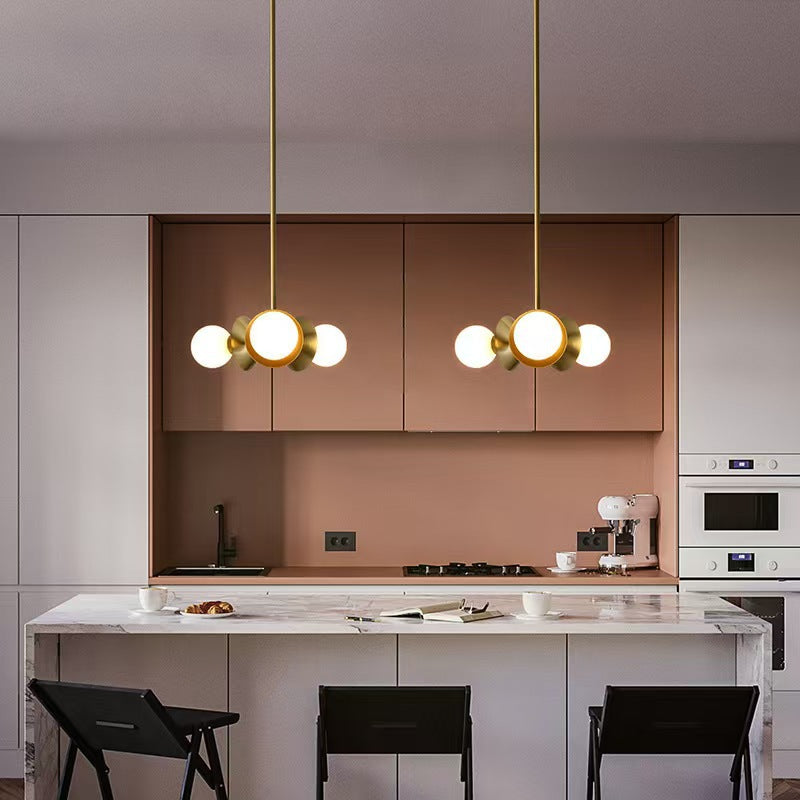 Contemporary Nordic Brass & Glass Round 3-Light Chandelier For Bedroom, Living Room, And Dining Room