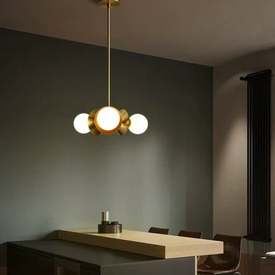 Contemporary Nordic Brass & Glass Round 3-Light Chandelier For Bedroom, Living Room, And Dining Room